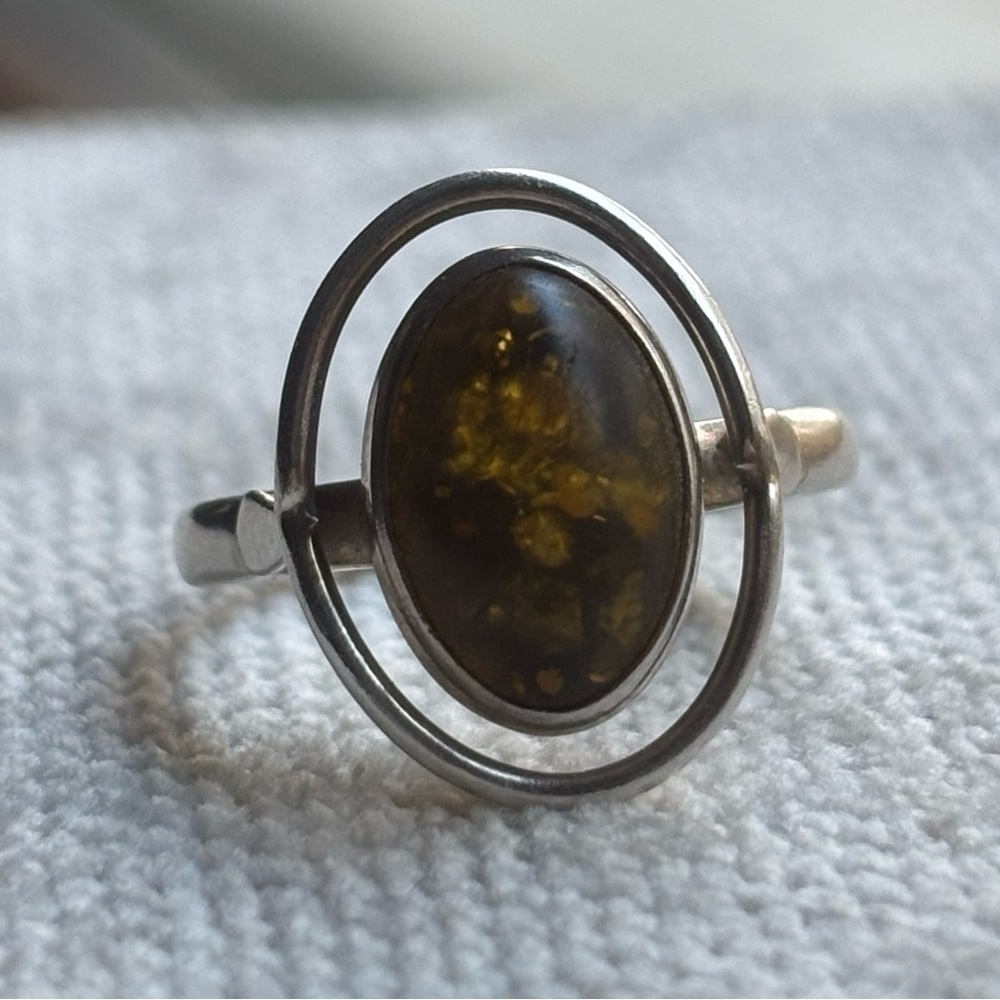 Classic Silver Ring with Amber Stone
